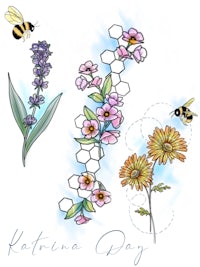 a drawing of flowers and bees with the words katrina day