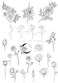 a collection of roses drawn in black and white