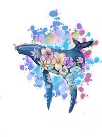 a whale with colorful splatters on a white background